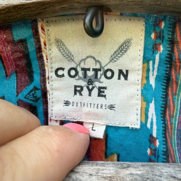 Cotton Rye Outfitters Teal Aztec Southwestern Pearl Snap Shirt Lightweight LARGE - Picture 3 of 9